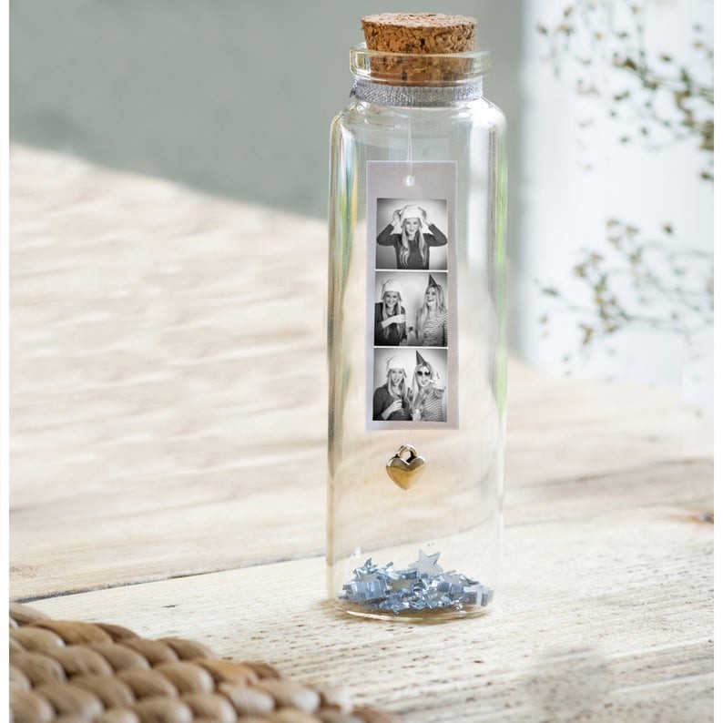Birthday Gift Personalized Photo Message in a Bottle with Heart Charm Gift For Loved Ones, Family, Best Friend, Pet at Any Occasion