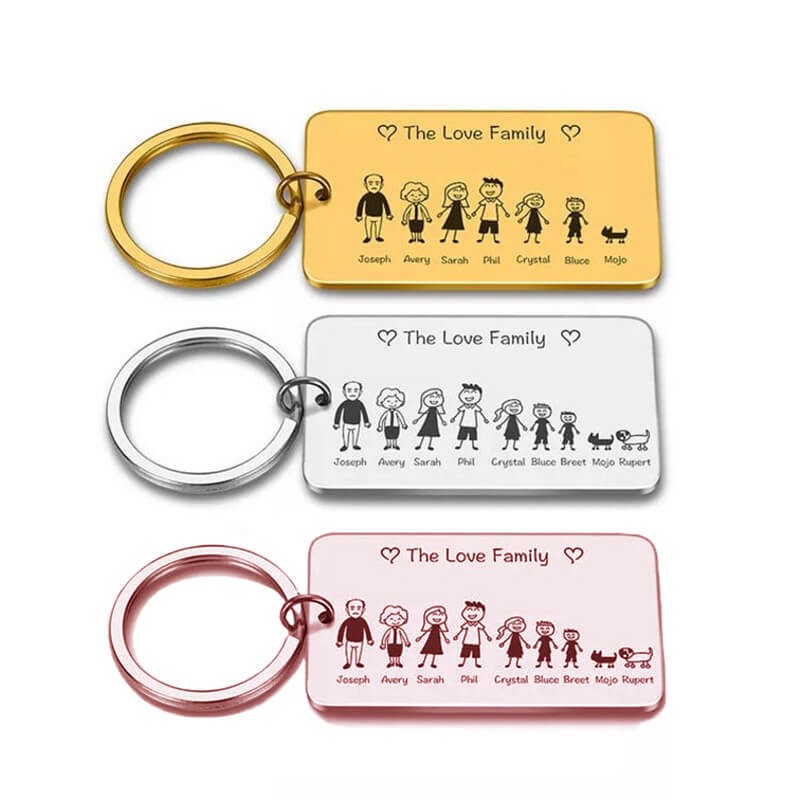 Personalized 1-8 Stick Figure Family Key Chain Gift For Mother's Day