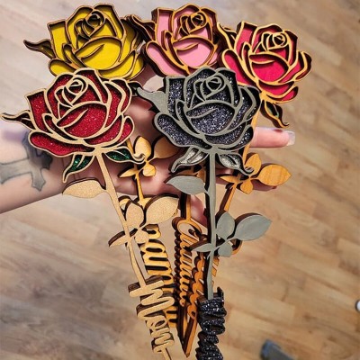 Valentine's Day Personalized Wooden Name Roses Gifts for Her