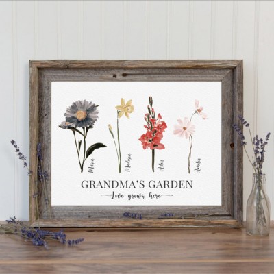 Grandma's Garden Custom Grandkids Birthday Month Flowers Christmas Gifts