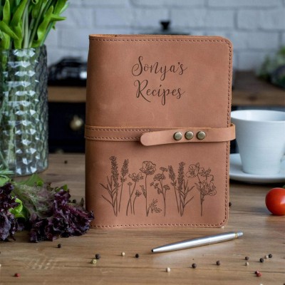 Best Seller❗❗Leather Recipe Book with Flowers Christmas Birthday Gift Ideas For Mom Grandma
