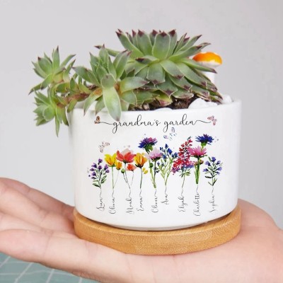 Custom Birth Month Flower Plant Pot Grandma's Garden Plant Pot