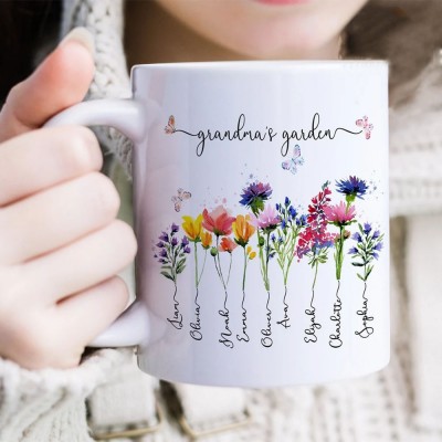 Custom Christmas Family Name Watercolor Flowers Personalized Mug