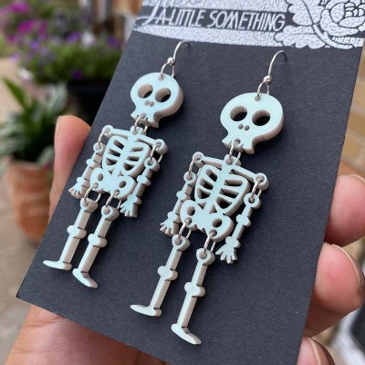 Halloween Skeleton Iridescent White Acrylic Earrings Gift For Her