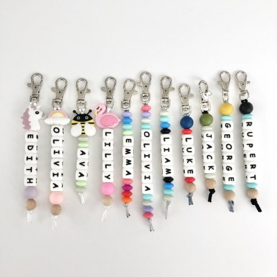Personalized Name Beads Keychain Children's Bag Tag Keychain with 1-10 Engraving Beads