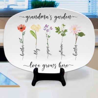 Custom Christmas Grandma's Garden Plate With Grandkids Names