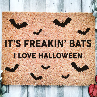 Personalized Its Freakin Bats I Love Halloween Doormat as a Halloween gift