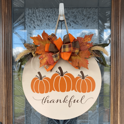 Fall porch decor Thankful Sign Door Hanger