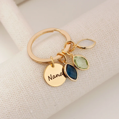 Personalized Keychain with Birthstone Mothers Gift
