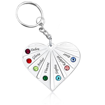 Personalized 1-8 Engraving Names with Birthstone Key Chain Gift For Mother's Day