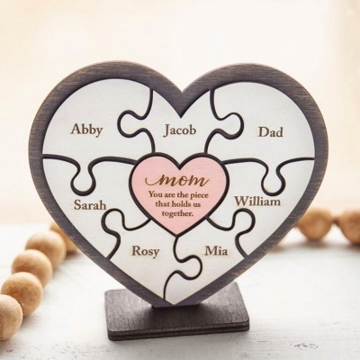 Personalized "Mom You Are the Piece that Holds Us Together" Puzzle Pieces Name Sign Mother's Day Gift
