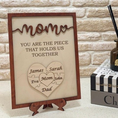 Personalized "Mom You Are the Piece that Holds Us Together" Puzzle Pieces Name Sign Mother's Day Gift