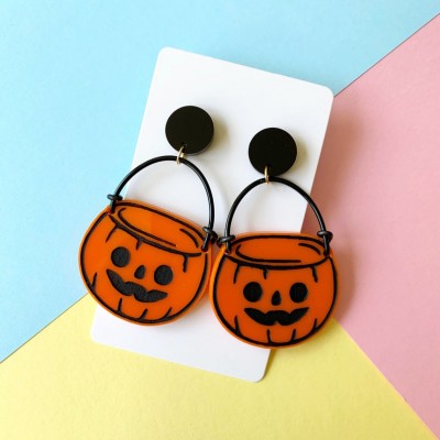 Halloween Pumpkin Candy Bucket Earrings