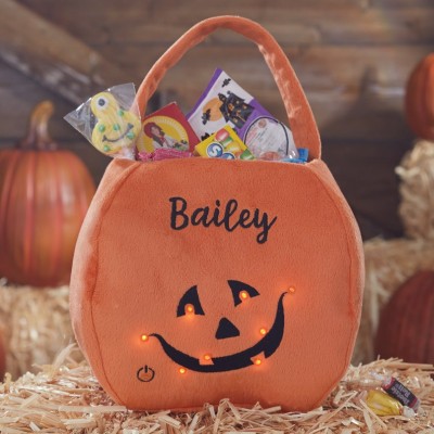 Halloween Light Up LED Pumpkin Pail Trick or Treat Bag for Kids
