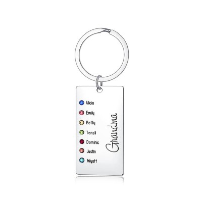 Personalized 5-8 Engraving Names with Birthstone Key Chain Gift For Mom and Grandma