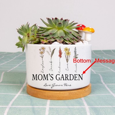 Custom Birth Month Flower Plant Pot MOM'S GARDEN Plant Pot