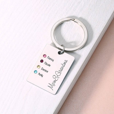 Personalized 1-4 Engraving Names with Birthstone Key Chain Gift For Mom and Grandma