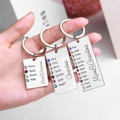 Personalized 1-13 Engraving Names with Birthstone Key Chain Gift For Mother's Day