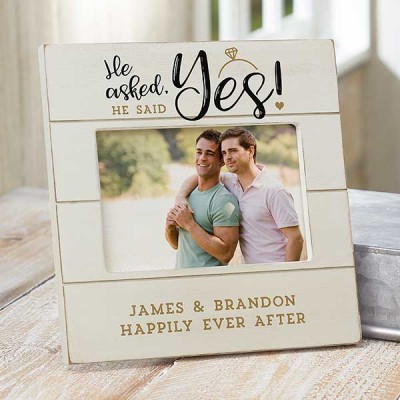 She Asked, She Said Yes Personalized Engagement Shiplap Picture Frame