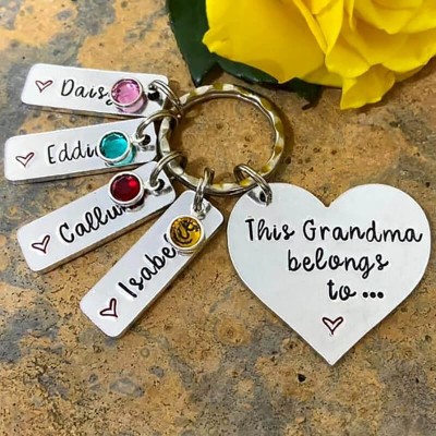 Personalized 1-8 Engraving Names with Birthstone Key Chain Gift For Mother's Day