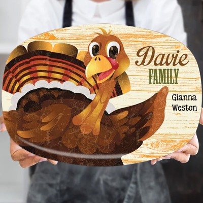 Personalized Thanksgiving Family Name Turkey Platter