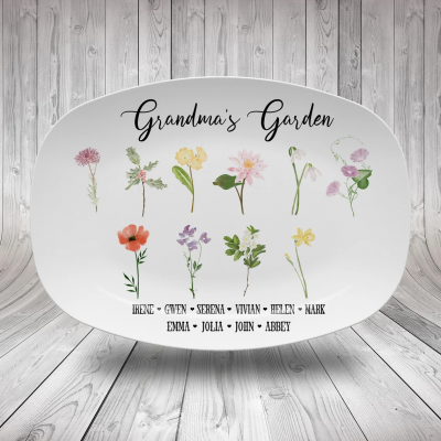 Custom Christmas Grandma's Garden Plate With Grandkids Names