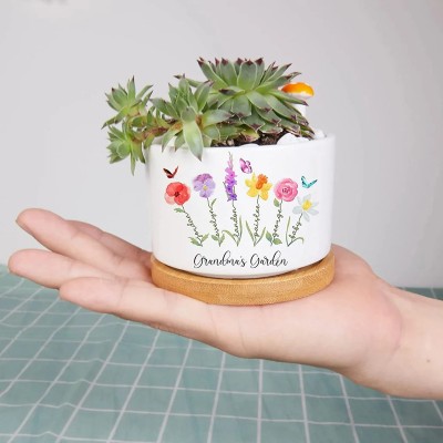 Custom Birth Month Flower Plant Pot Grandma's Garden Plant Pot
