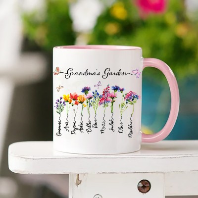 Custom Christmas Family Name Watercolor Flowers Personalized Mug