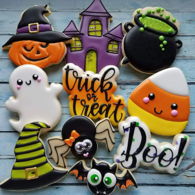 Set of 10 Halloween Cookie Cutters and Fondant Cutters and Clay Cutters with Optional Stencils