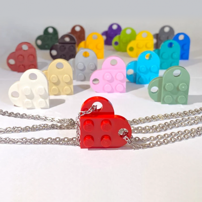 18 Colours Love Heart Pendants Handmade with LEGO Bricks