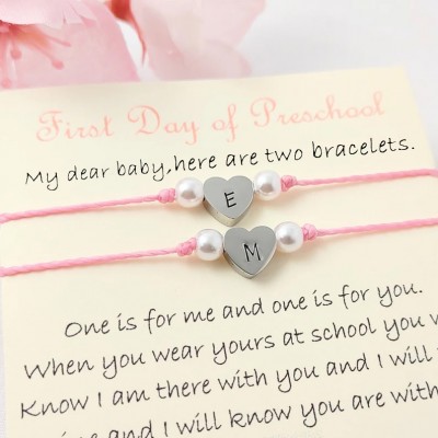 First Day of Preschool School Bracelet Matching Bracelets Heart Bracelets