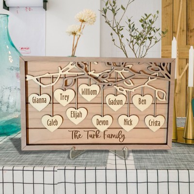 Personalized Family Tree Wood Sign Name Engravings Home Wall Decor Anniversary Birthday Gifts
