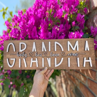 3D Personalized Grandma Sign with Children Name Christmas Gift
