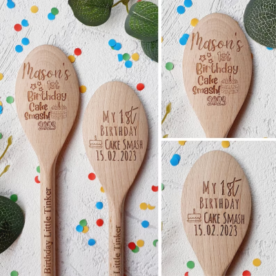 Personalised First Birthday Cake Wooden Spoon Design