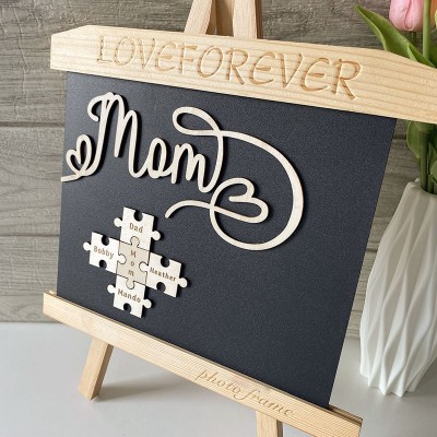 Personalized Photo Frame Easel With Puzzle Pieces Name Sign Mother's Day Gift
