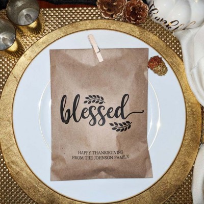 Personalized Set of 10 Thanksgiving Favor Bags Friendsgiving Place Cards for Thanksgiving Table