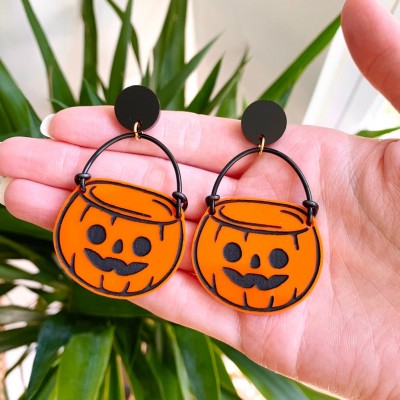 Halloween Pumpkin Candy Bucket Earrings