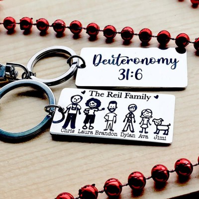 Personalized 1-8 Stick Figure Family Key Chain Gift For Mother's Day