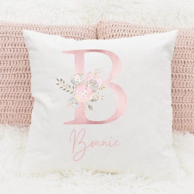 Personalised Pink Initial Print Cushion Valentines Day Gift