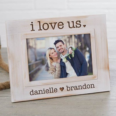 I Love Us Engraved White Washed Picture Frame
