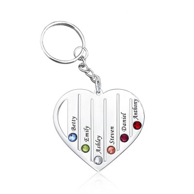 Personalized 1-7 Engraving Names with Birthstone Key Chain Gift For Mother's Day
