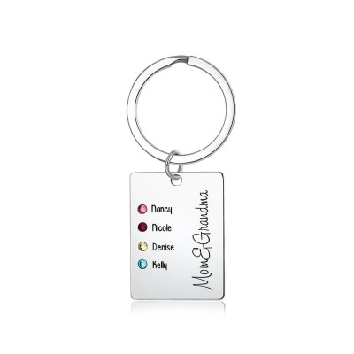 Personalized 1-4 Engraving Names with Birthstone Key Chain Gift For Mom and Grandma