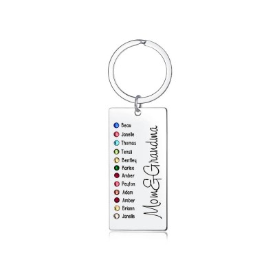 Personalized 9-13 Engraving Names with Birthstone Key Chain Gift For Mom and Grandma