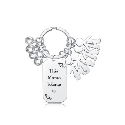 Personalized 1-13 Engraving Names with Birthstone Key Chain Gift For Mother's Day