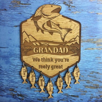 Personalized We Think You Are Reely Great Family Wall Plaque with 1-20 Fish Charms Fishing Gift For Dad, Grandad