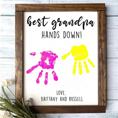 Father's Day Gift Best Daddy Hands Down Kids Child Handprint Frame DIY Present