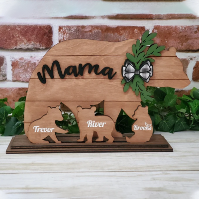 Personalized Mama Bear with cubs shelf sitter