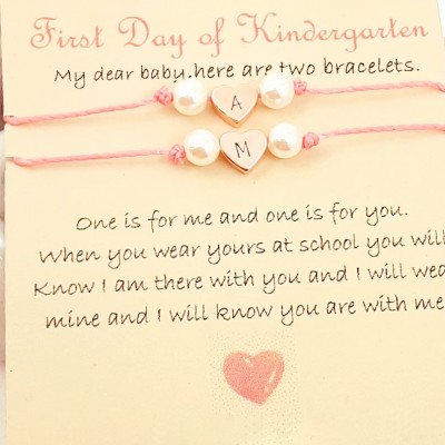 First Day of Kindergarten School Bracelet Matching Bracelets Heart Bracelets