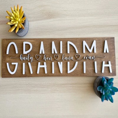 3D Personalized Grandma Sign with Children Name Christmas Gift